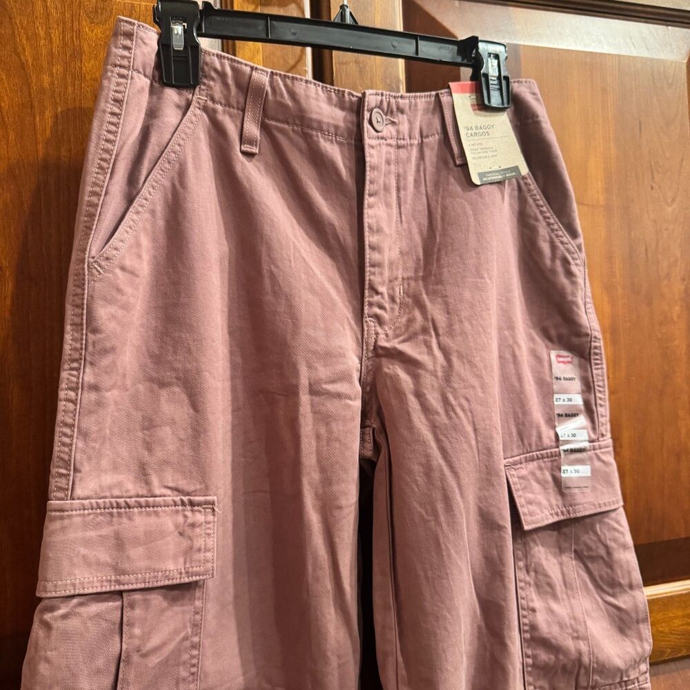 Levi's '94 Baggy Cargo Pants Mauve Pink Mid Rise Adjustable Hem 27x30 NWT - Picture 7 of 16
